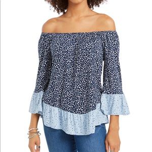 Style & Co. Printed On/Off the Shoulder Top NWT